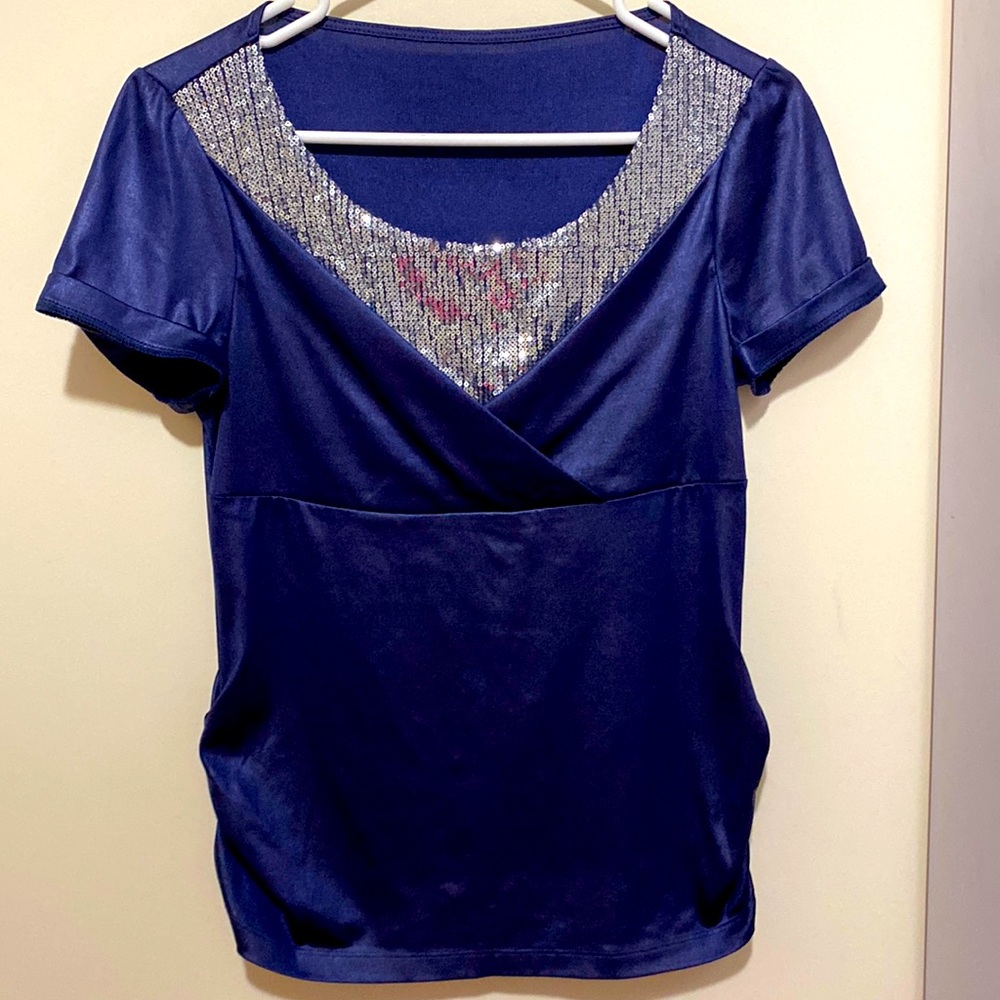 Blue purple sparkle short sleeves blouse